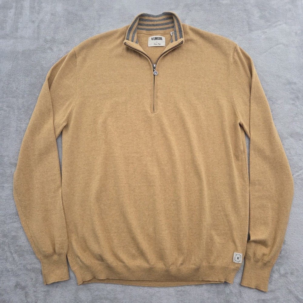 Linksoul 1/4 Zip Sweater Mens L Cotton Cashmere Pullover Beige Golf LS466